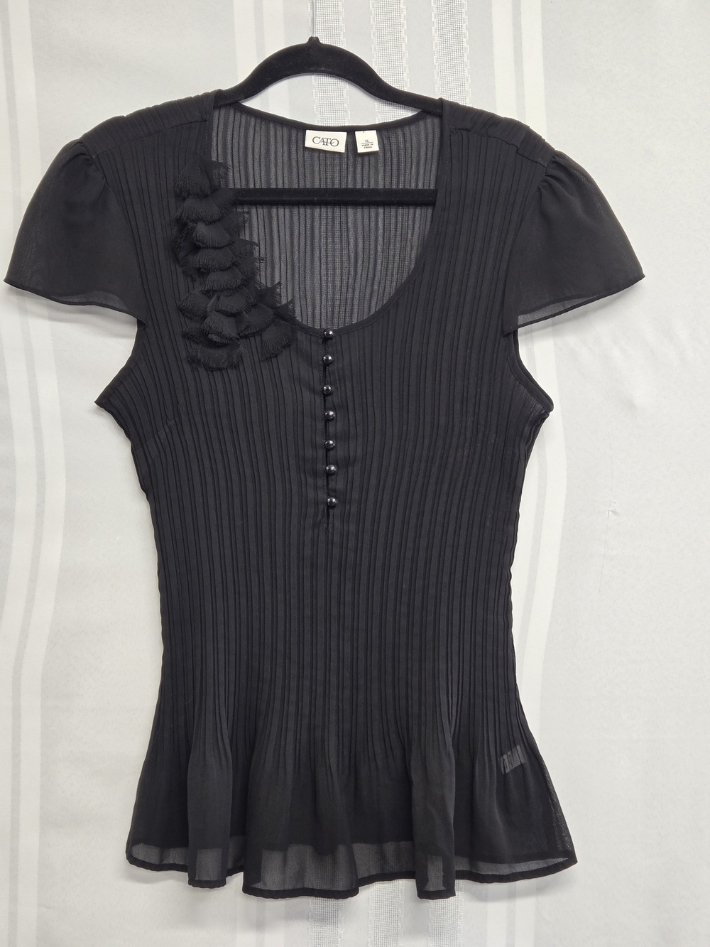 Cato Black Pleated Short Sleeve Scoop Neck Peplum Top Size XL